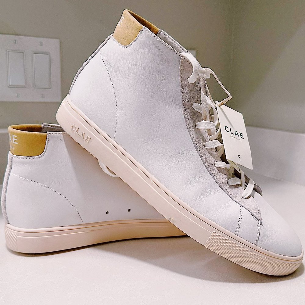 Clae - Bradley - Mid - White Leather Camel -Size 12 (New)